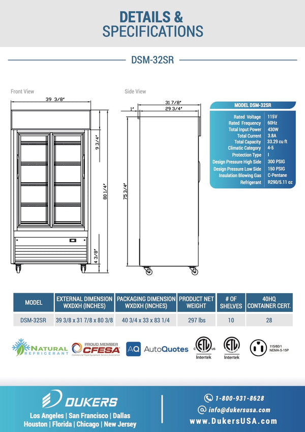 DSM-32SR Commercial Glass Sliding 2-Door Merchandiser Refrigerator