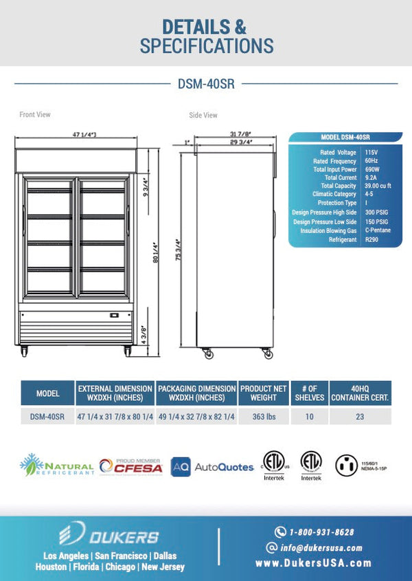 DSM-40SR Commercial Glass Sliding 2-Door Merchandiser Refrigerator in Black