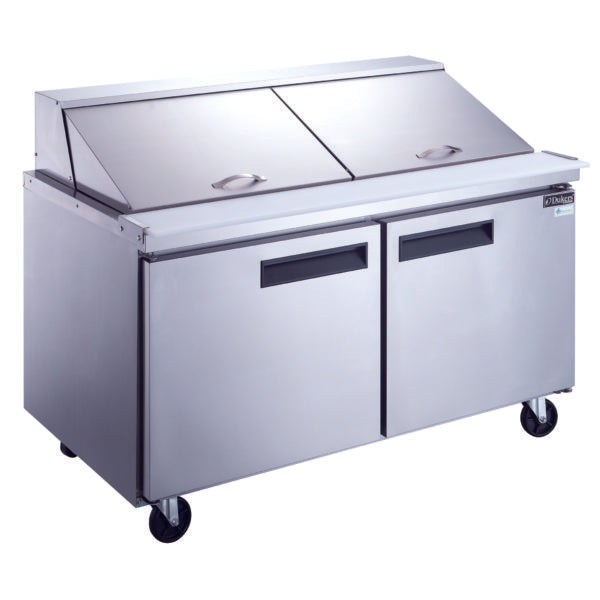 DSP60-24M-S2 2-Door Commercial Food Prep Table Refrigerator in Stainless Steel with Mega Top