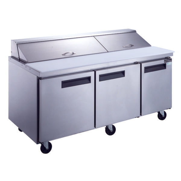 DSP72-18-S3 3-Door Commercial Food Prep Table Refrigerator in Stainless Steel