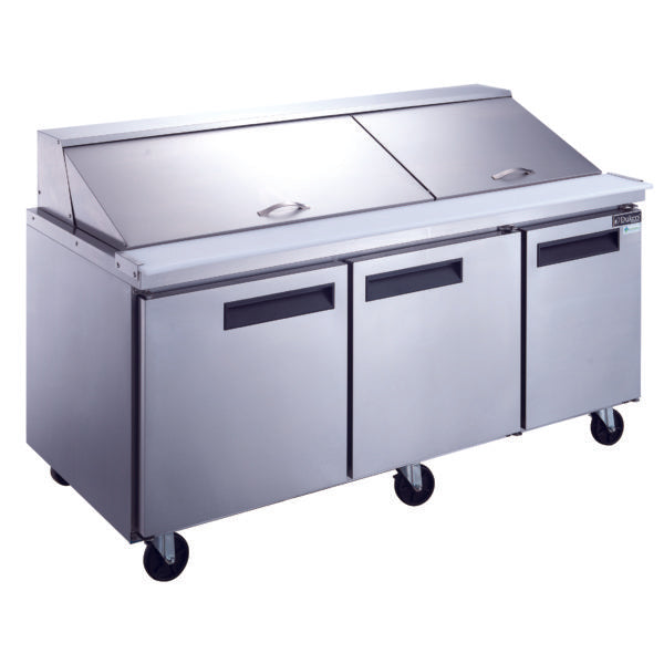 DSP72-30M-S3 3-Door Commercial Food Prep Table Refrigerator in Stainless Steel with Mega Top