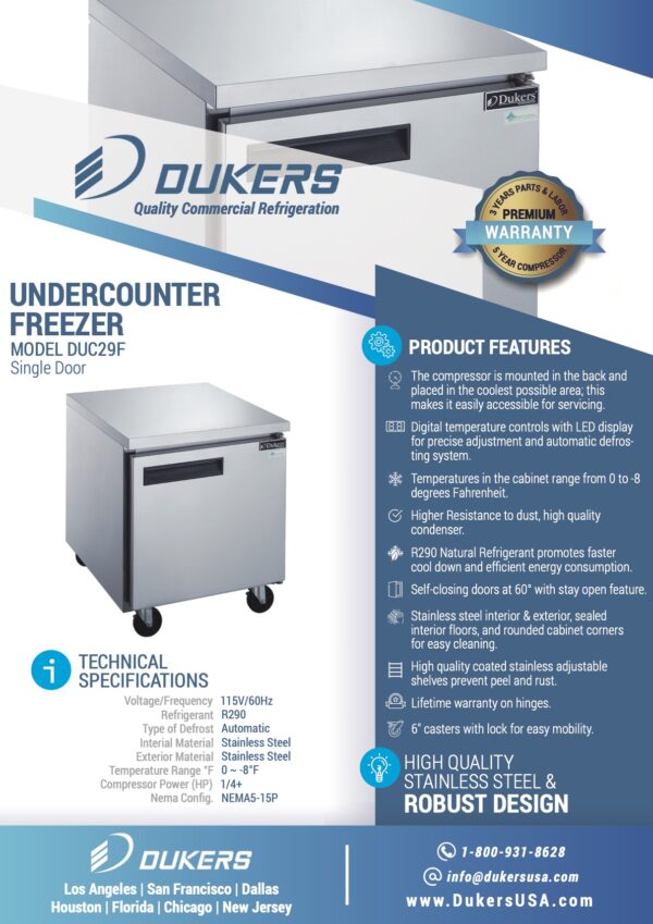 DUC29F Single Door Undercounter Freezer in Stainless Steel